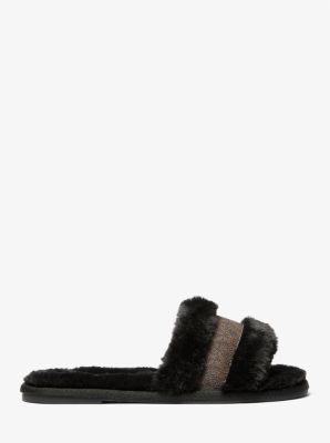 Alexis Faux Fur and Metallic Signature Logo Slide Sandal image number 1