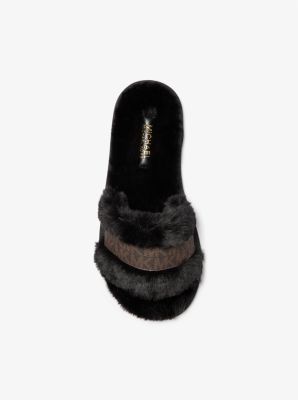 Michael kors faux fur slide sandals online