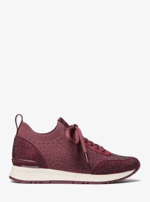 Jenkins Crystal Embellished Stretch Knit Trainer in OXBLOOD | Michael Kors