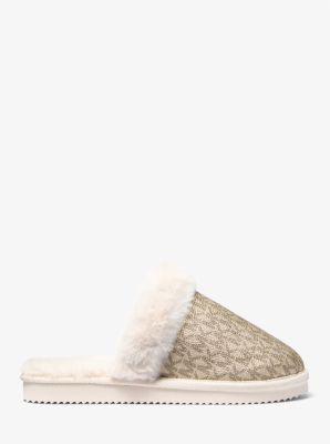 Liddy Metallic Signature Logo and Faux Fur Slipper