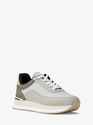 Michael Kors Hattie Mixed-media Trainer In Green