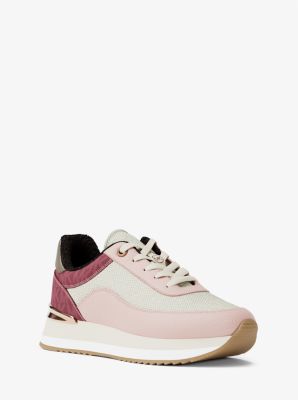 Michael Kors Hattie Mixed-media Trainer In Red