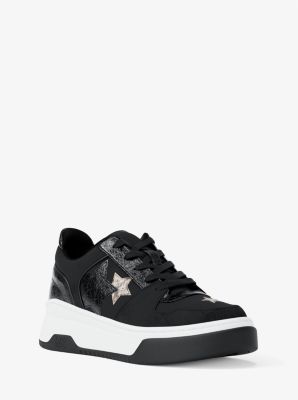 Michael Kors Lexi Embellished Mixed-media Sneaker In Black