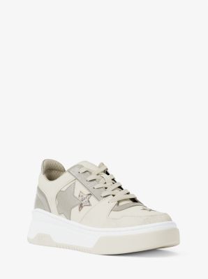 Michael Kors Lexi Embellished Mixed-media Sneaker In Brown