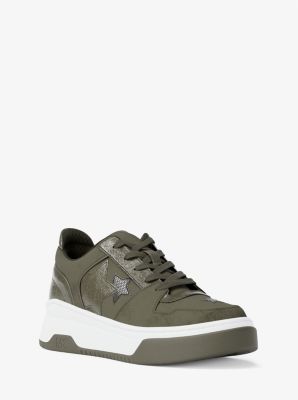 Michael Kors Lexi Embellished Mixed-media Sneaker In Green
