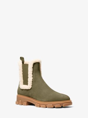 Michael Kors Ridley Suede And Faux Shearling Boot In Green