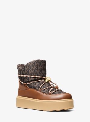 Michael Kors Romey Mixed-media Lace-up Boot In Brown