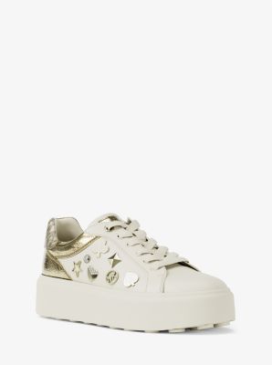Michael Kors Romey Embellished Mixed-media Platform Sneaker In Gold