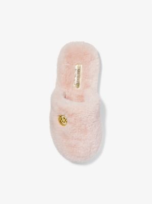 Womens Yours Faux Fur Cross Strap Slippers in Regular Fit - Pink