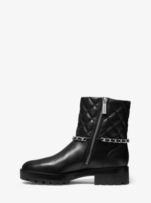 Botte Elsa en cuir matelassé à chaîne in NOIR | Michael Kors