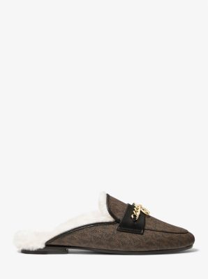 Elsa Embellished Logo and Faux Fur Mule