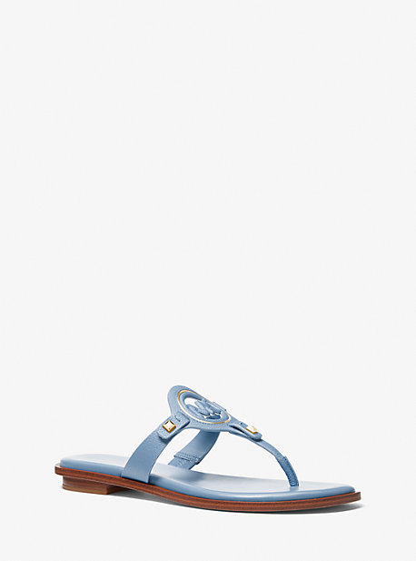 Shop Michael Kors Aubrey Cutout Leather T-strap Sandal In Blue