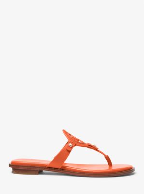 Aubrey Cutout Leather T-Strap Sandal in POPPY | Michael Kors