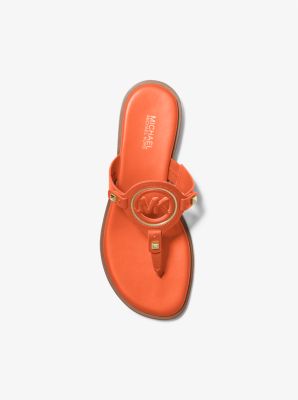 Aubrey Cutout Leather T-Strap Sandal in POPPY | Michael Kors