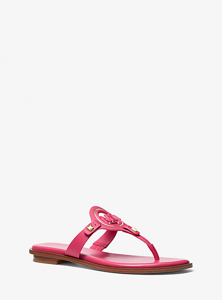 Shop Michael Kors Aubrey Cutout Leather T-strap Sandal In Pink