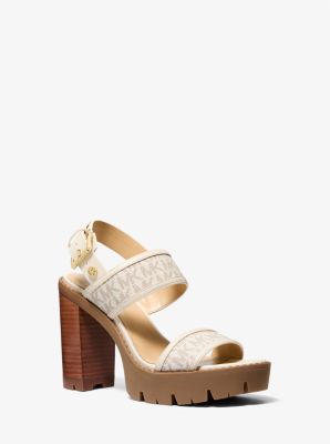 Holland Signature Logo Platform Sandal in VANILLA | Michael Kors