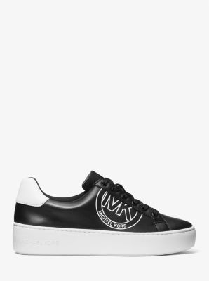 【Michael Kors】Poppy Faux Leather and Logo Sneaker Michael Kors Poppy Logo and Faux Leather Sneakers ,OP WHT