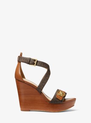 Louis Vuitton Blue/Brown Denim And Leather Wedge Slingback Sandals