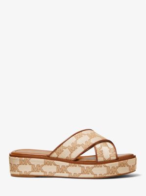 Indira Logo Jacquard Platform Slide Sandal in CR&Egrave;ME MULTI L&Eacute;GER | Michael Kors