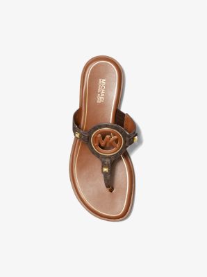 Aubrey Logo and Leather T Strap Sandal Michael Kors