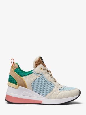 Crista Color-Block Mixed-Media Trainer in PALM GREEN | Michael Kors