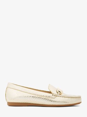 Loafer Reed met metallic slangenprint in reliëf image number 1