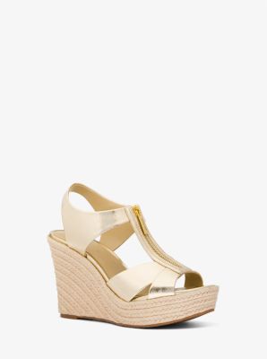 Michael Kors Berkley Weave Espadrille Wedge Sandals Pale Gold Size