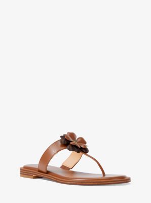 Callie Embellished Signature Logo Trim Thong Sandal in LUGGAGE | Michael Kors