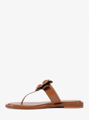 Callie Embellished Signature Logo Trim Thong Sandal in LUGGAGE | Michael Kors