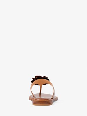 Callie Embellished Signature Logo Trim Thong Sandal in LUGGAGE | Michael Kors
