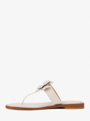 Callie Embellished Signature Logo Trim Thong Sandal in LT CREAM | Michael Kors