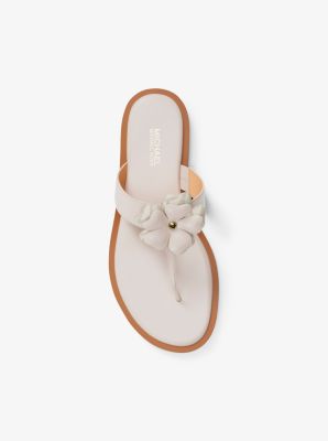 Callie Embellished Signature Logo Trim Thong Sandal in LT CREAM | Michael Kors