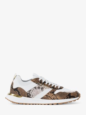 Jesse Stretch Knit and Snake Embossed Trainer in CAMEL MLT | Michael Kors