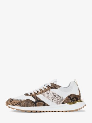 Jesse Stretch Knit and Snake Embossed Trainer in CAMEL MLT | Michael Kors