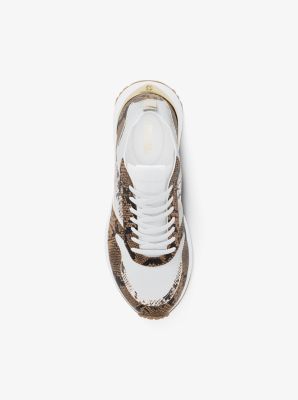 Jesse Stretch Knit and Snake Embossed Trainer in CAMEL MLT | Michael Kors