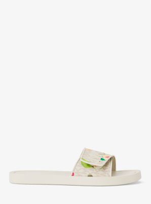 Palmer Printed Signature Logo Slide Sandal in VANILLA COMBO | Michael Kors