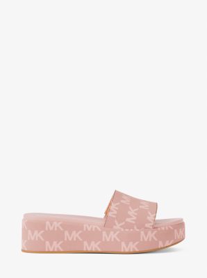 Sadler Logo Jacquard Platform Slide Sandal in PWDRBLSH WSH | Michael Kors