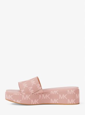 Sadler Logo Jacquard Platform Slide Sandal in PWDRBLSH WSH | Michael Kors