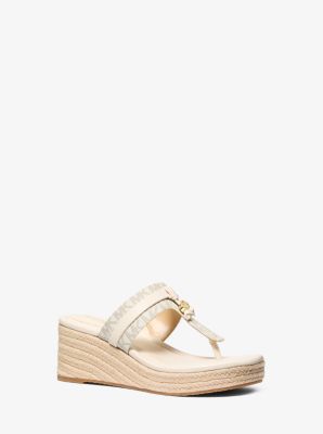 Zoe Signature Logo Wedge Sandal in VANILLA | Michael Kors
