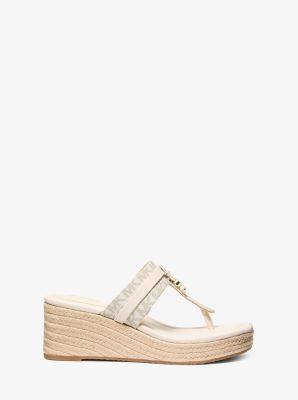 Zoe Signature Logo Wedge Sandal in VANILLA | Michael Kors