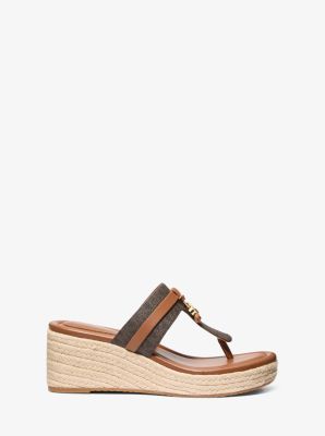 Zoe Signature Logo Wedge Sandal in BROWN | Michael Kors