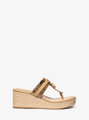 Zoe Snake Embossed Wedge Sandal in CAMEL | Michael Kors