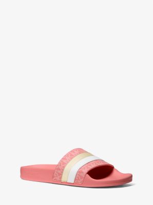 Brandy Metallic Striped Logo Slide Sandal 