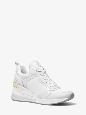 Crista Canvas and Crocodile Embossed Trainer