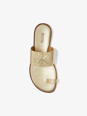 Rosa Logo Embossed Metallic Slide Sandal in PALE GOLD | Michael Kors