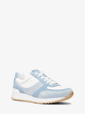 Shop Michael Kors Andi Two-tone Washed Denim Trainer In Blue