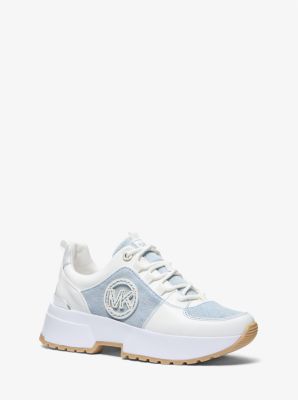 Shop Michael Kors Cosmo Two-tone Washed Denim Trainer In Blue