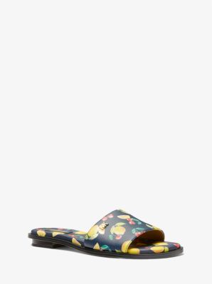 Deanna Sequined Fruit Print Slide Sandal