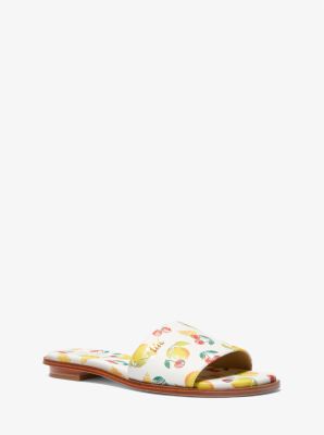 Deanna Sequined Fruit Print Slide Sandal