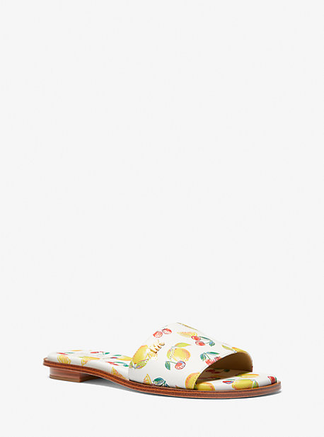 Michael Kors Deanna Sequined Fruit Print Slide Sandal In White